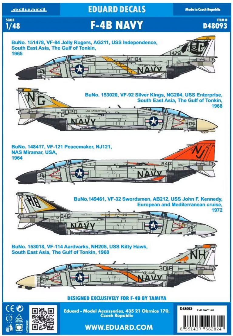 F-4B NAVY DECALS 1/48