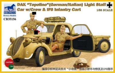 DAK "Topolino" German/Italian Light Staff Car w/Crew & IF8 Infantry Cart 1:35 Bronco Model