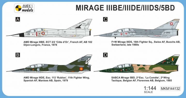 Mirage IIIBE/DE/DS/5BD Two-seater 1:144 Mark I Models