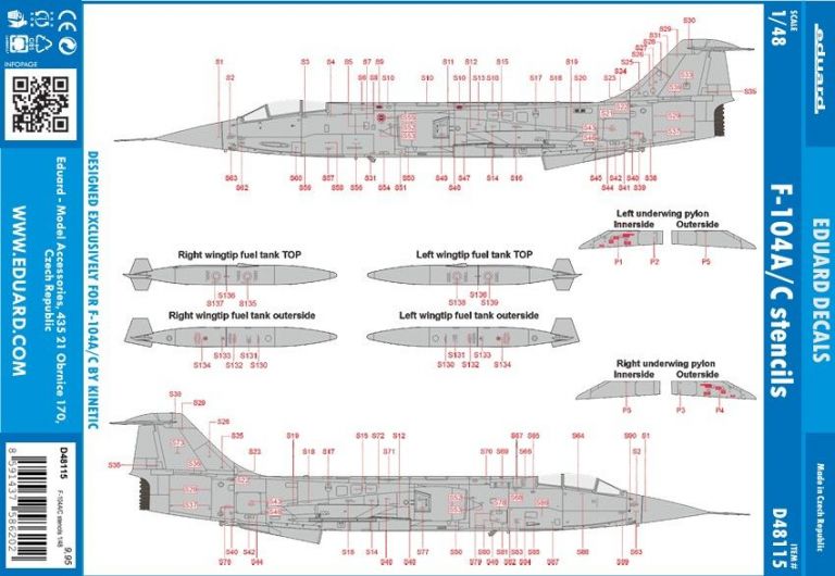 F-104 A/C Stencils 1:48 KINETIC Eduard