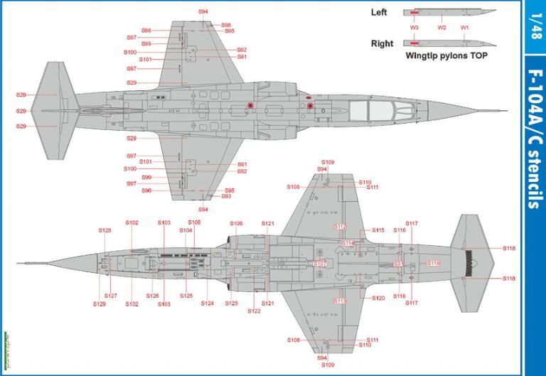 F-104 A/C Stencils 1:48 KINETIC